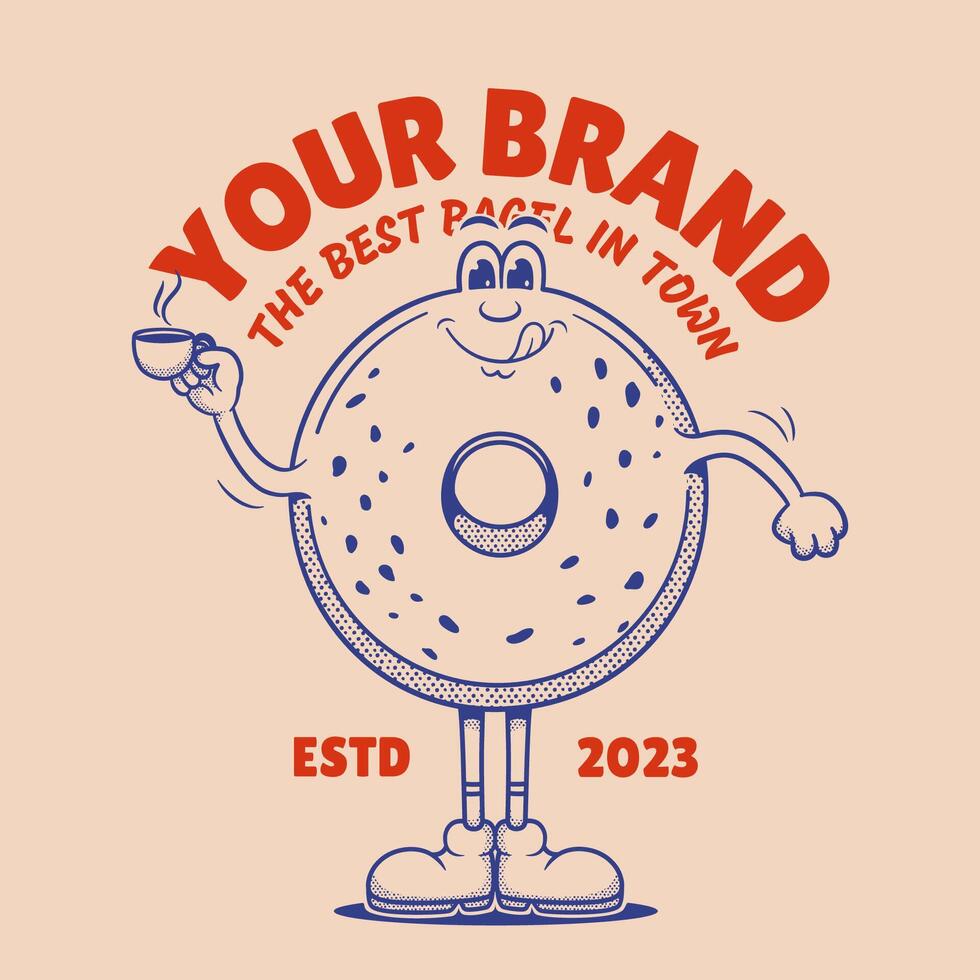 Bagel Bread Character, Retro Mascot Character vector