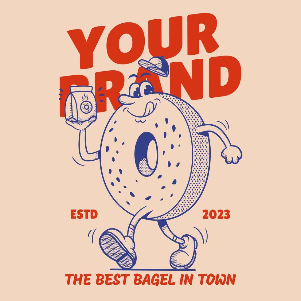 Bagel Bread Character, Retro Mascot Character vector