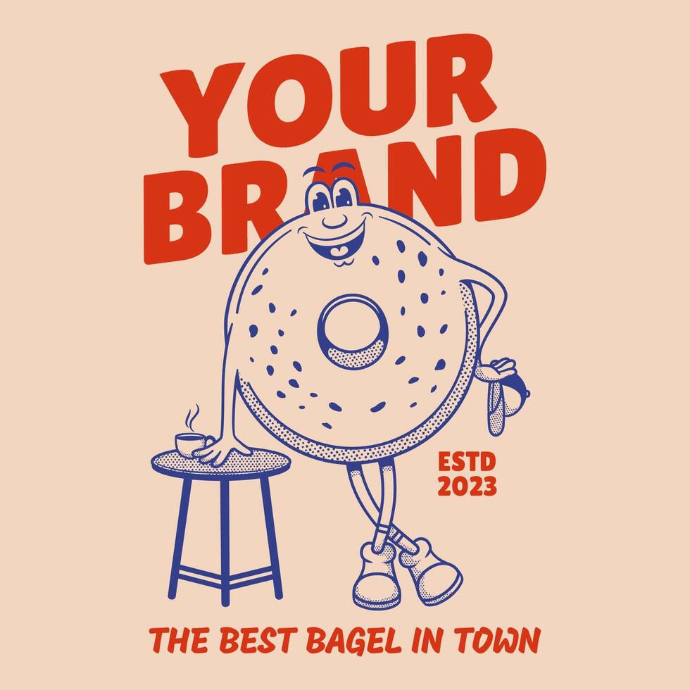 Bagel Bread Character, Retro Mascot Character vector