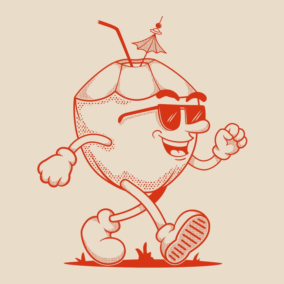 Coconut Character, Retro Mascot Character vector