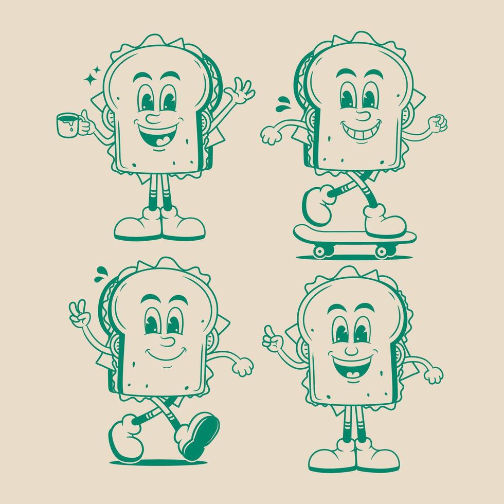 Sandwich Character, Toast Mascot Character vector