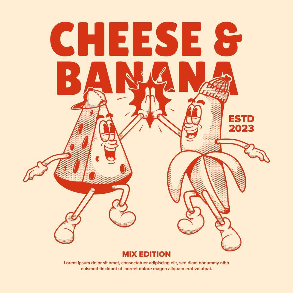 Cheese and Banana Retro Mascot Character vector