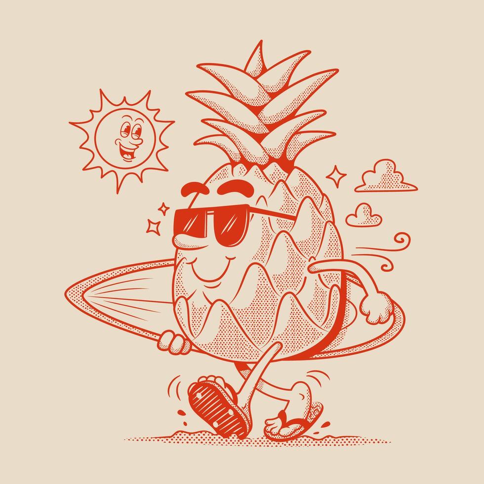 Pineapple Character, Retro Mascot Character vector