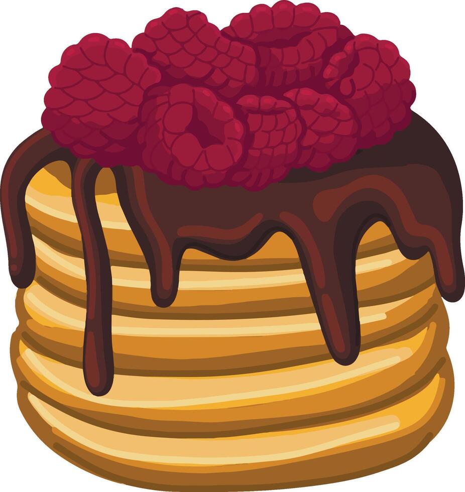 pancakes with chocolate and raspberry isolated on white hand drawing vector