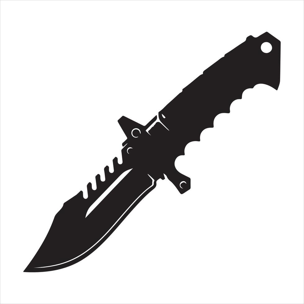 Black military knife silhouette on white background vector