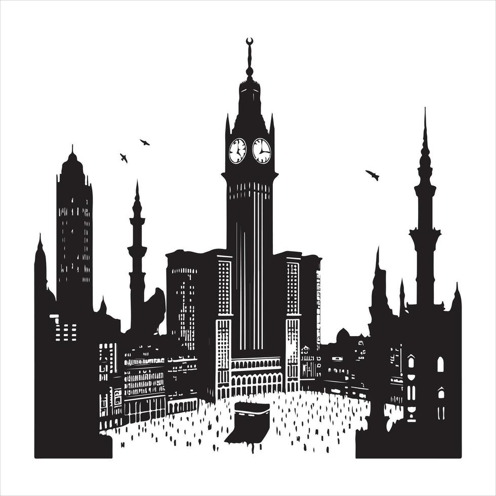 Clock tower mecca icon. Editable icons. silhouette on white background vector