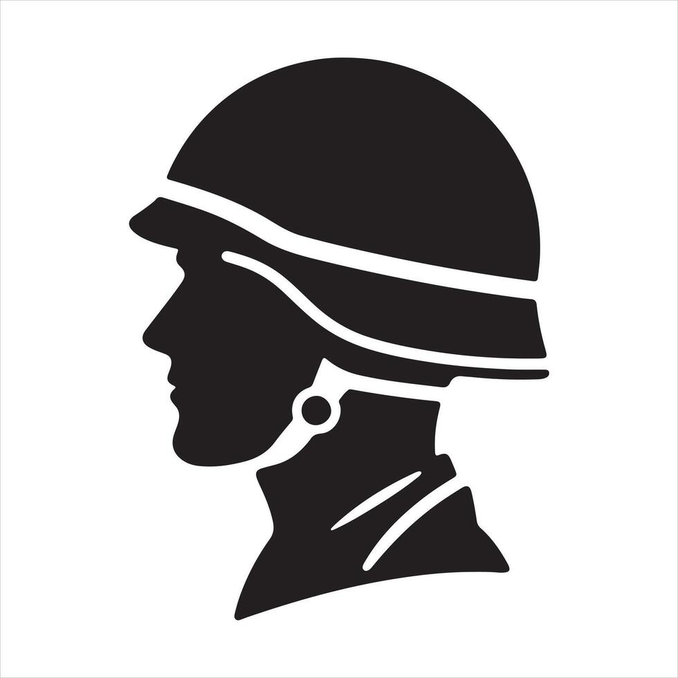 Soldier helmet with head icon silhouette on white background vector