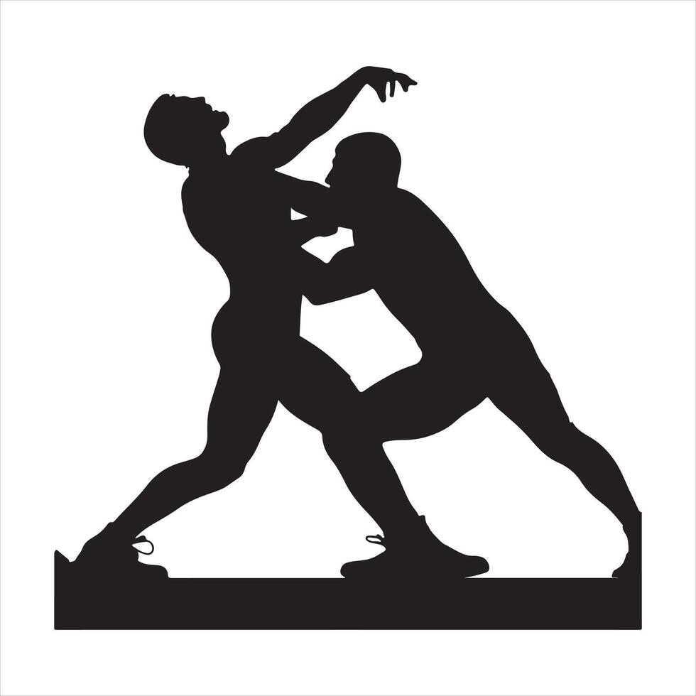 Wrestlers fight silhouette on white background. vector
