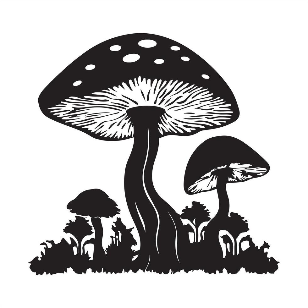 Mushroom set silhouette white background vector