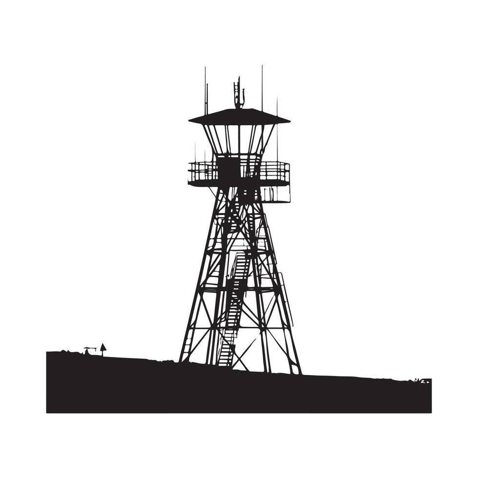 Tall rescue tower on beach silhouette on white background vector