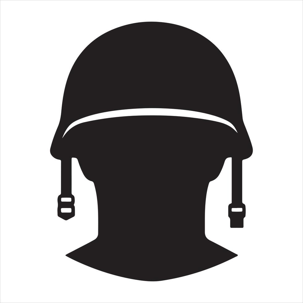 Soldier helmet with head icon silhouette on white background vector