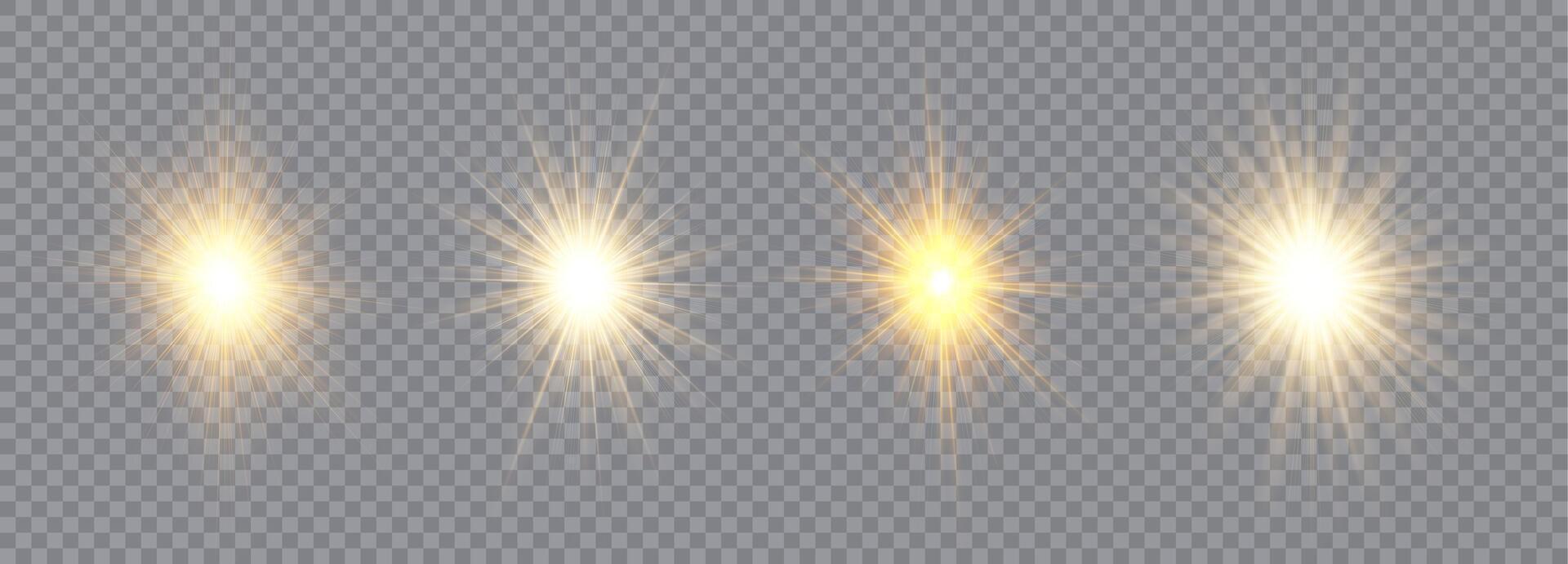 Light effect of lens flares. Yellow glowing lights starburst effects with sparkles. vector