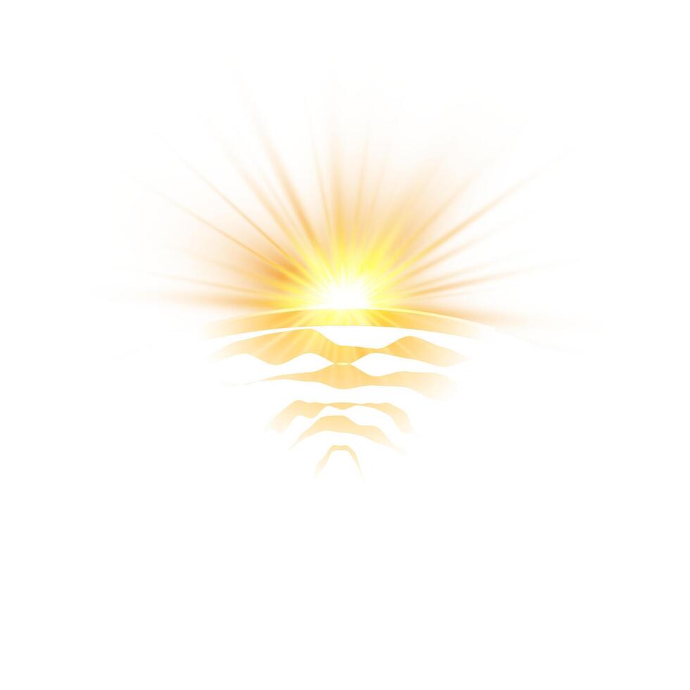 Sunset on white background. llustration of sun with rays. vector