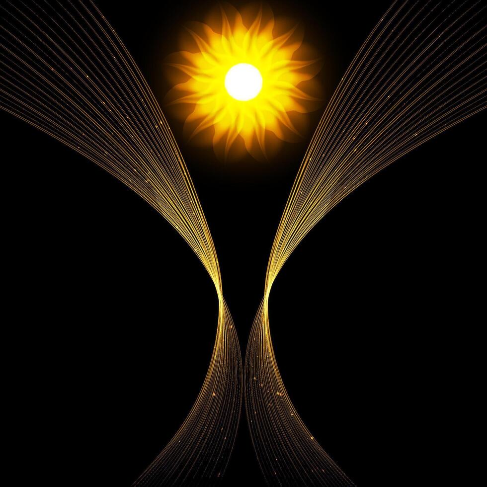 Abstract sun with rays on a black background. vector