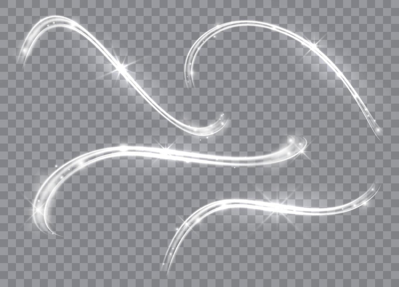 White glowing light trail effect. Set vector