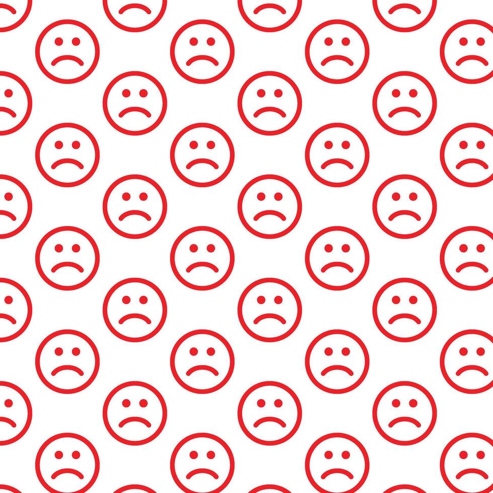 Sad face pattern . Sad face background . Red sad pattern on white background . illustration vector