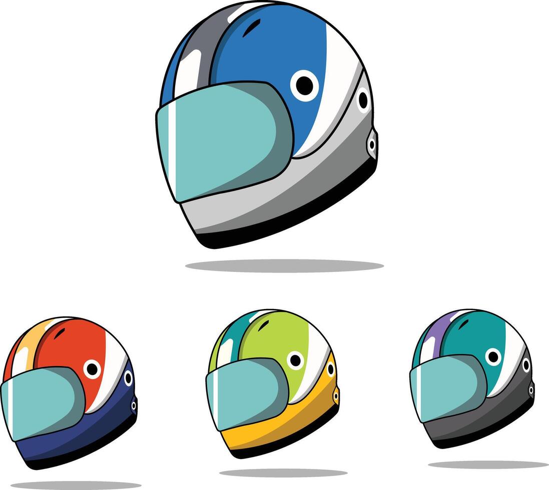 set of blue and green helmets vector