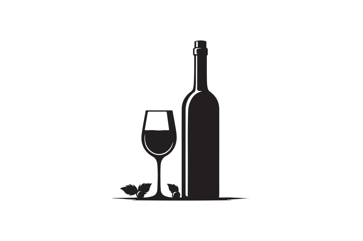 a bottle and glass of wine on a white background vector