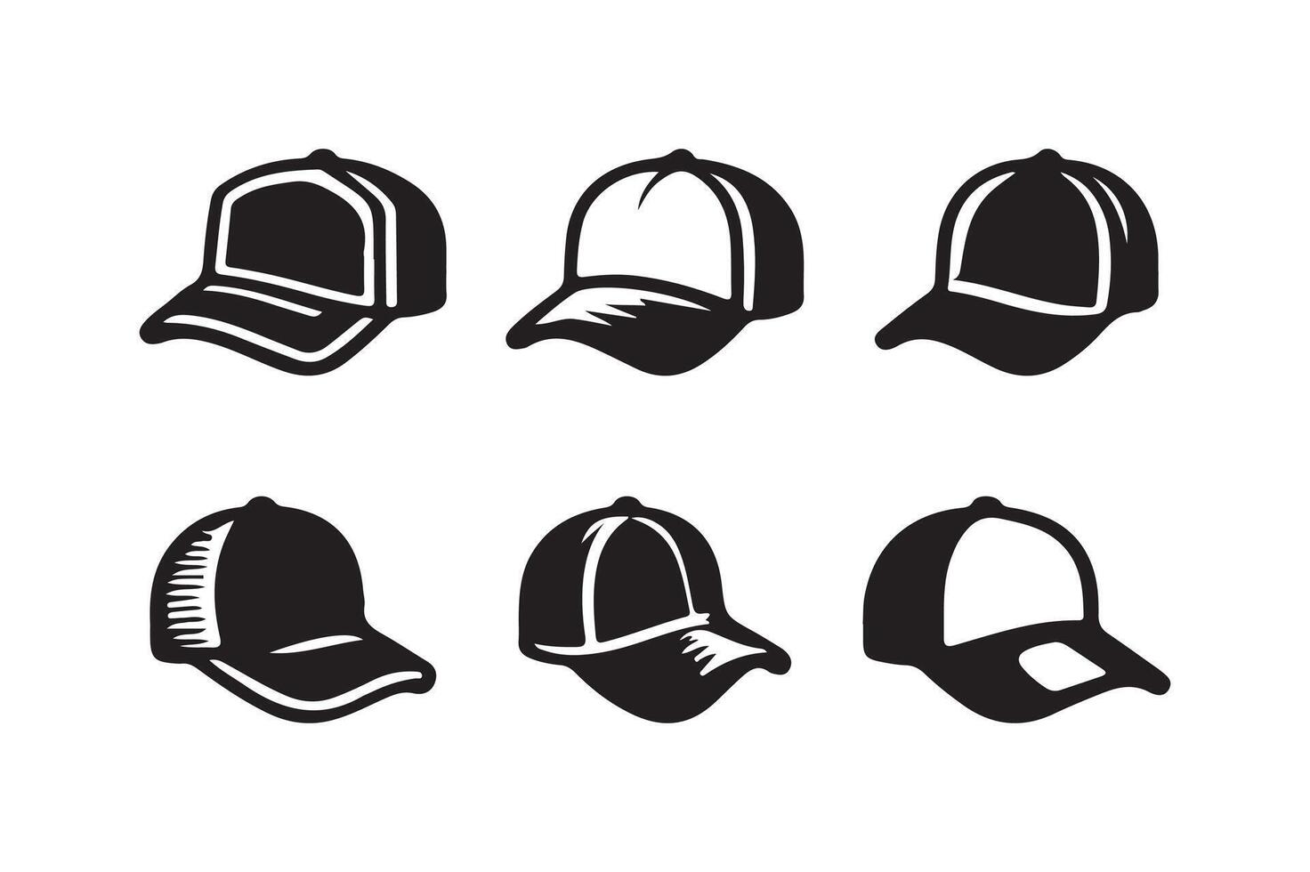 a set of six baseball caps on a white background vector
