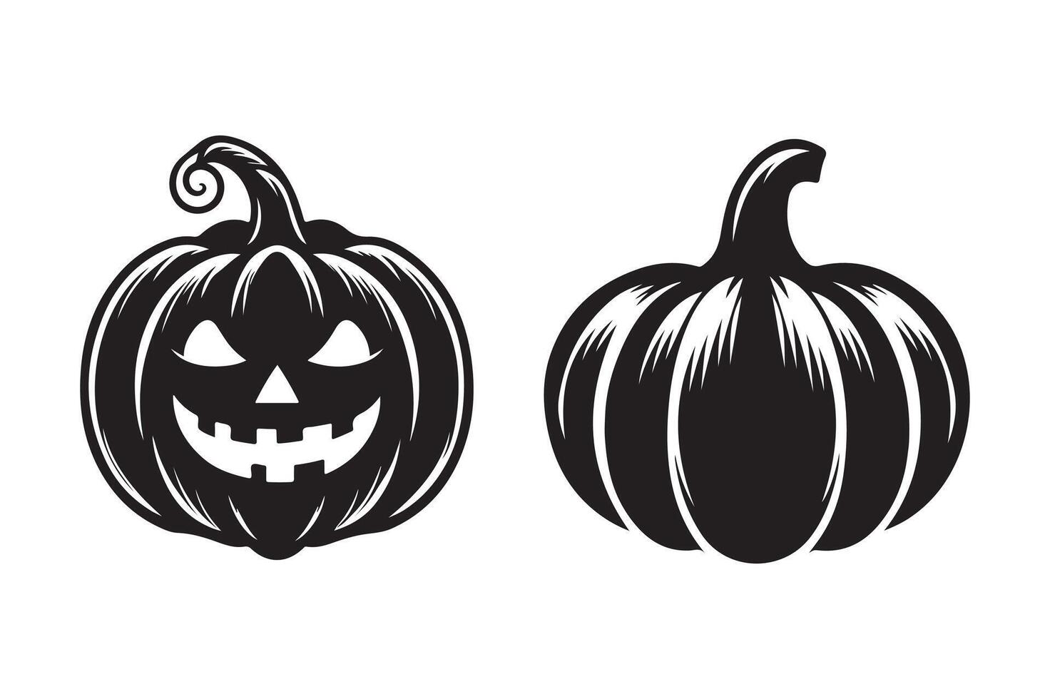 two black and white halloween pumpkins with faces vector
