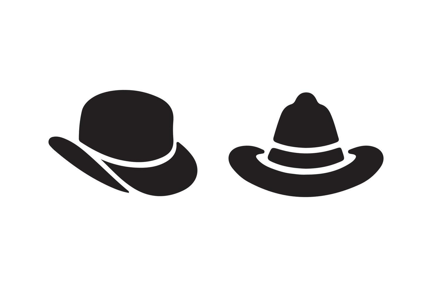 two hats are shown in black and white vector