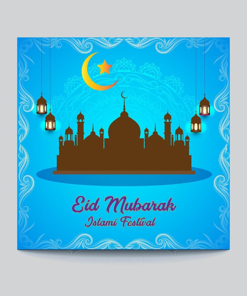 Eid mubarak social media post template. Islamic social media web banner design. Muslim event banner Background vector