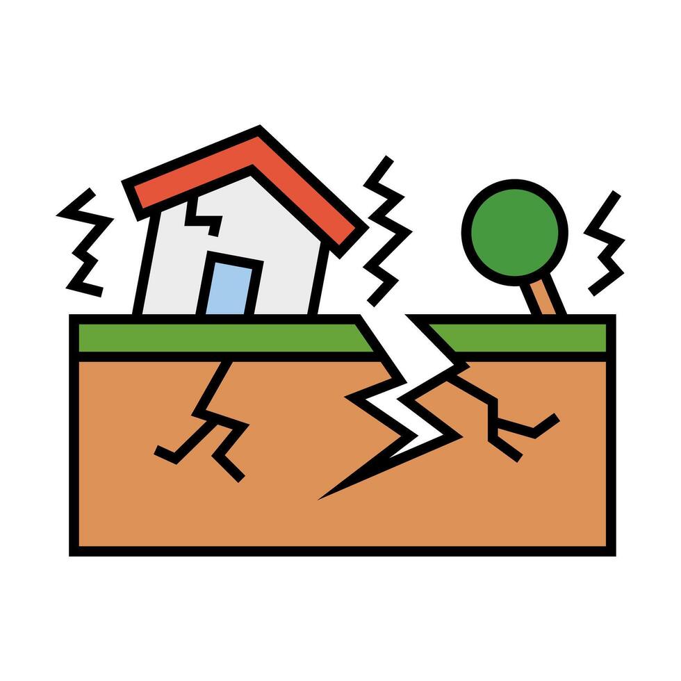 Earthquake Damaged House and Ground Icon vector