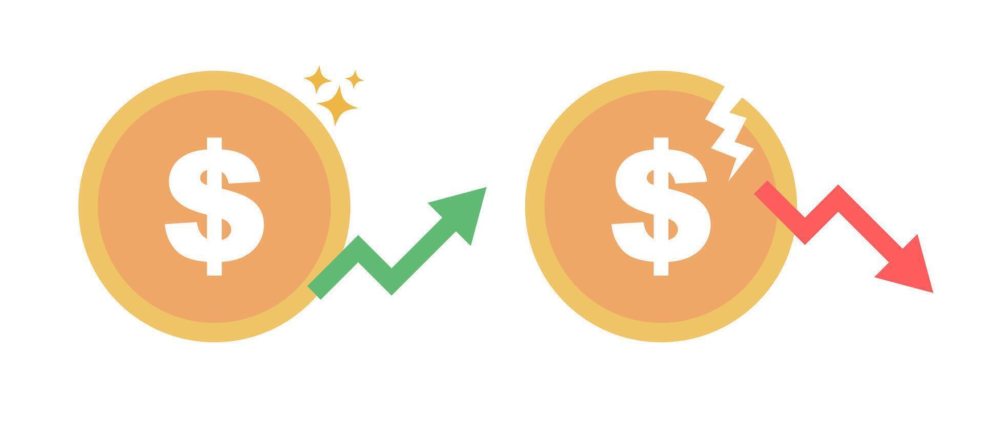 Strong and weak dollar icon set. vector