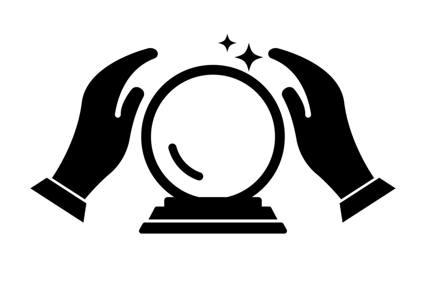 Fortune telling crystal ball and hands silhouette. vector
