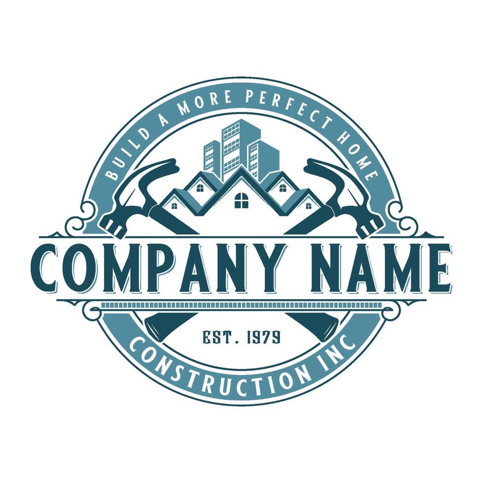 vintage real estate badge logo illustration of house and building roof design, for home building and repair business vector