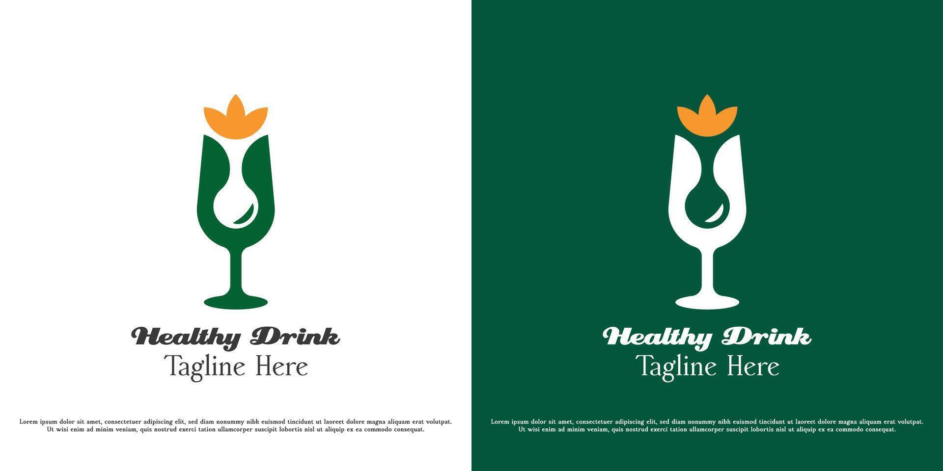 Healthy drink logo design illustration. Silhouette of glass of traditional medicinal herbal beverage leaves. Simple minimal classic elegant symbol. vector