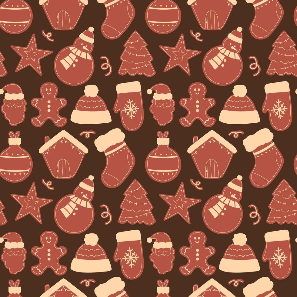 Christmas gingerbread seamless pattern on dark background vector