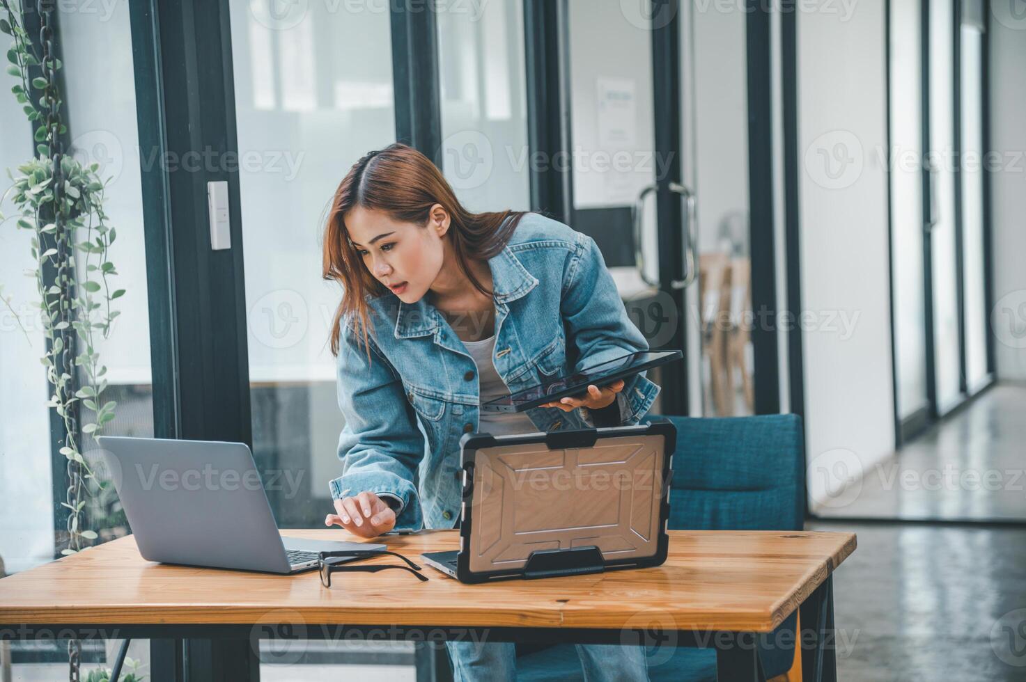 Female programmer working on coding, software development and web design.Concept technology development. photo