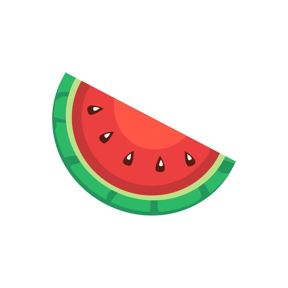 Slice watermelon illustration with black seeds and green rind suitable for food blogs, summer party invitations, healthy eating social media posts vector