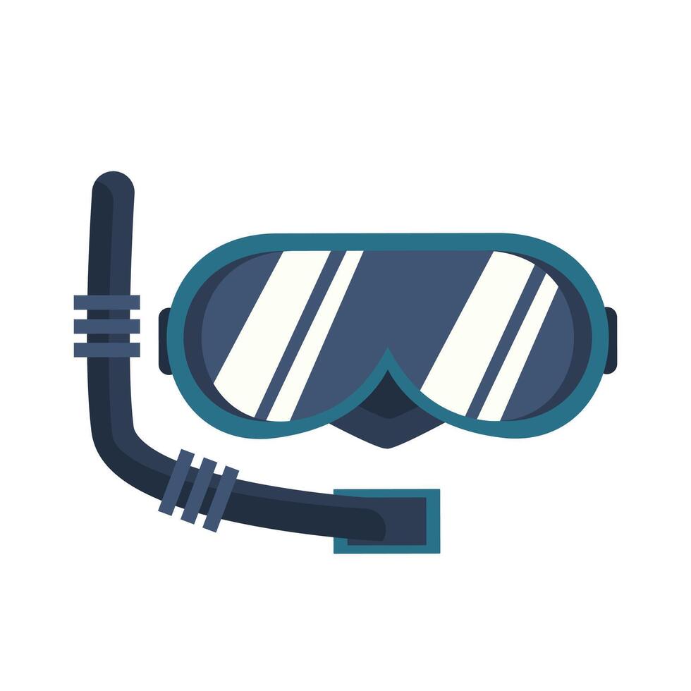 Snorkeling equipment illustration in blue, white, and black colors for underwater adventures and exploring marine life ideal for travel and outdoor recreation websites vector