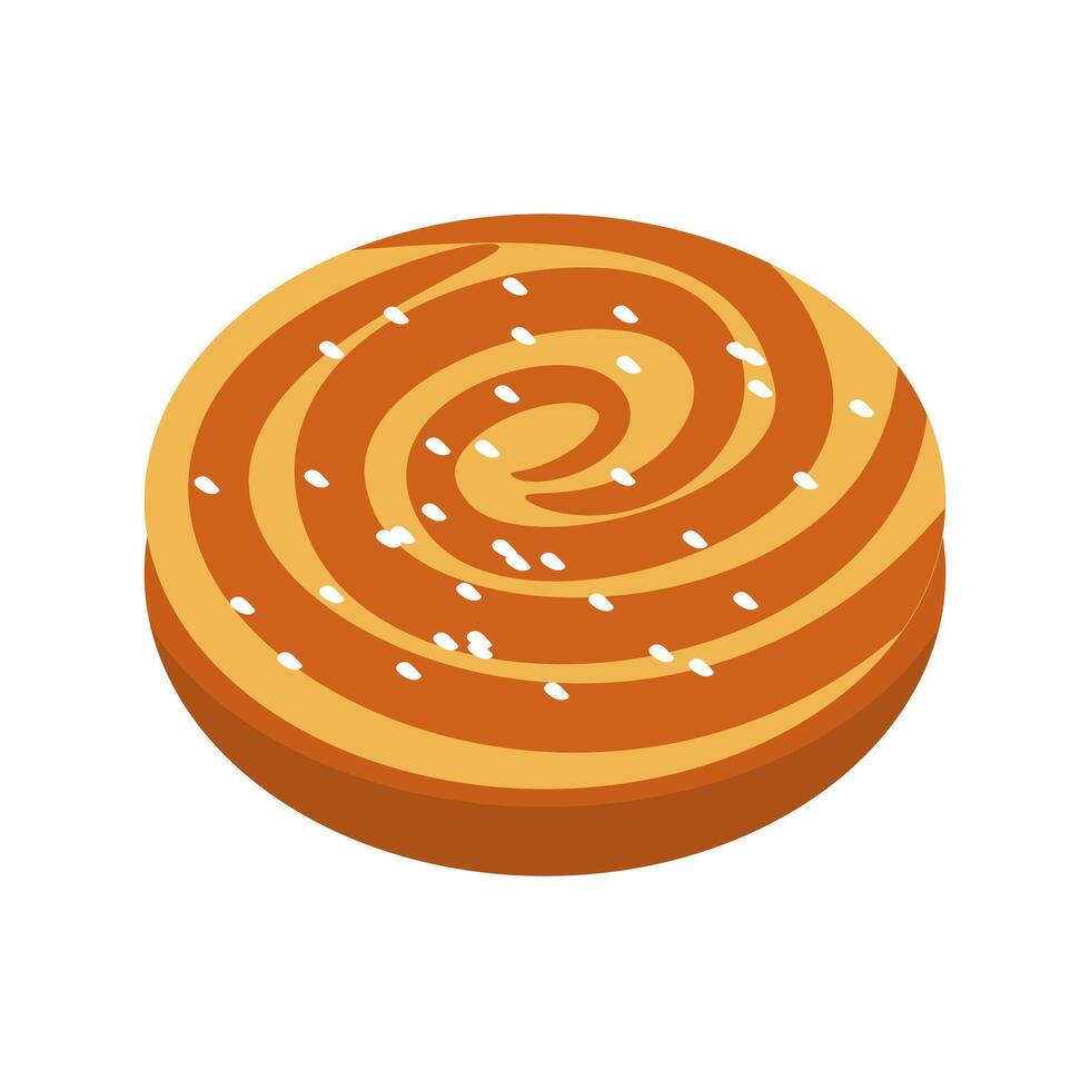 Round brown pastry swirl with white sprinkles illustration suitable for bakery, dessert, confectionery, sweet treats, pastries, food blogging, and recipe content creation vector