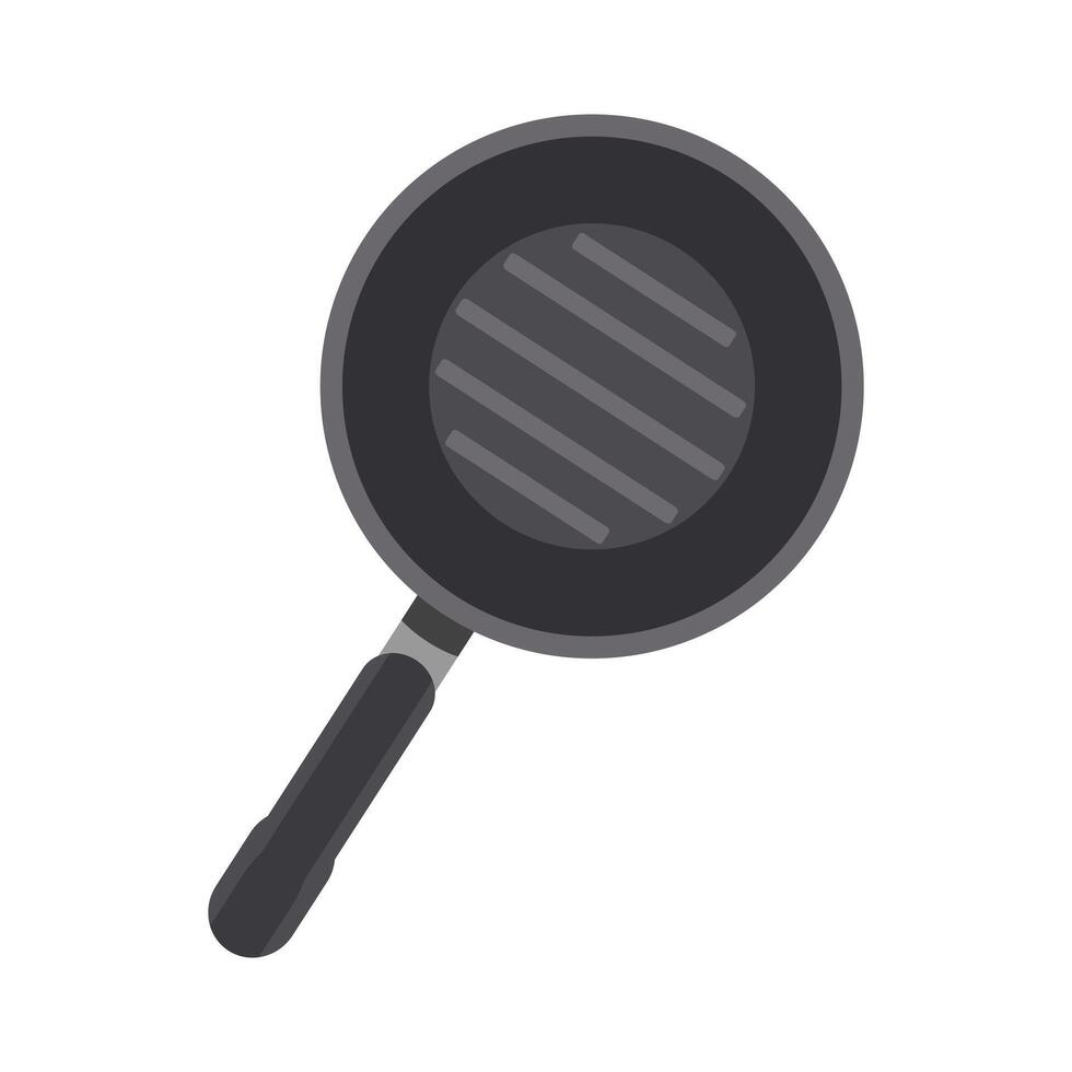Black frying pan with a gray handle and lined bottom illustration, suitable for kitchenware, cooking, culinary, household, food, utensil, and culinary themes vector