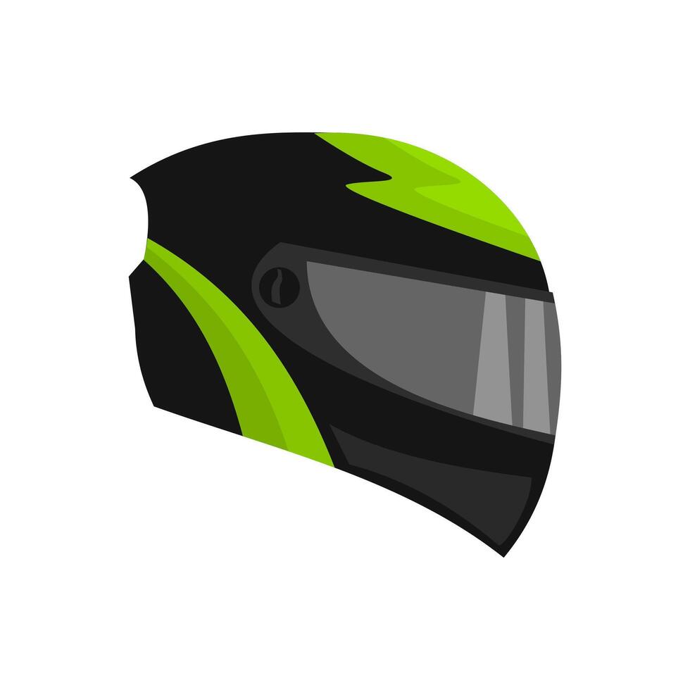Black and green motorcycle helmet illustration with visor perfect for motorcycle enthusiasts and safety gear designers. Classic and stylish design vector