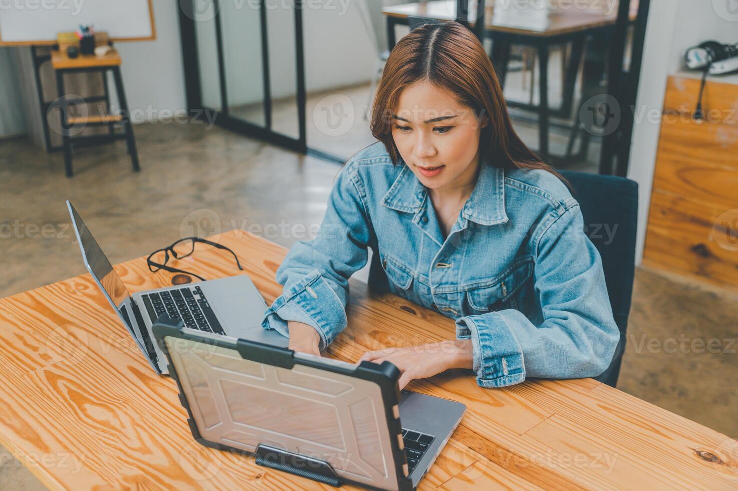Female programmer working on coding, software development and web design.Concept technology development. photo