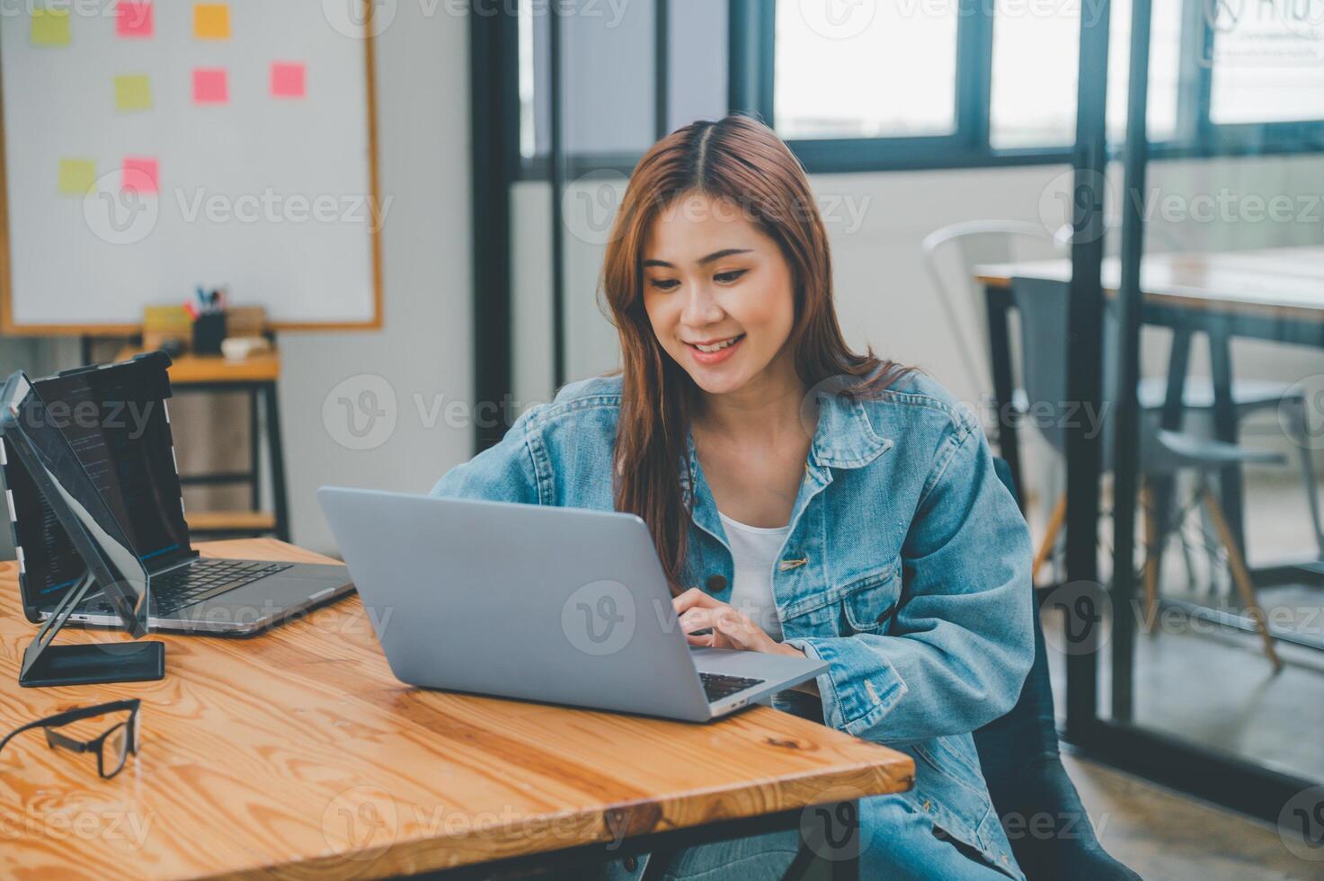 Female programmer working on coding, software development and web design.Concept technology development. photo