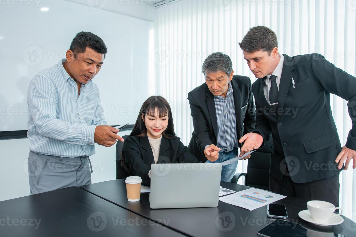 Business people team work while working in board room, design project, discussing ideas,discuss financial statistics together teamwork concept photo