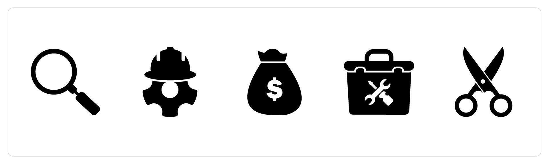 A set of 5 Mix icons as search bar, mechanic, loan vector