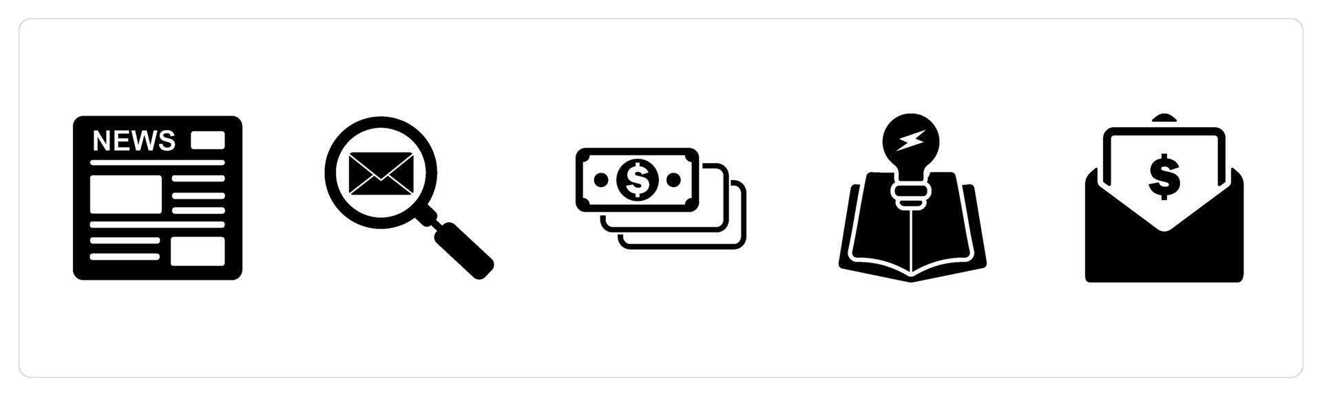 A set of 5 Business icons as newsletter, search mail, money vector