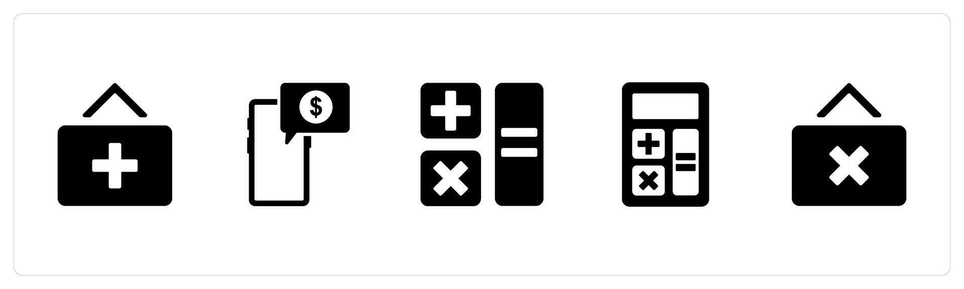 A set of 5 Business icons as add button, digital payment, calculation vector