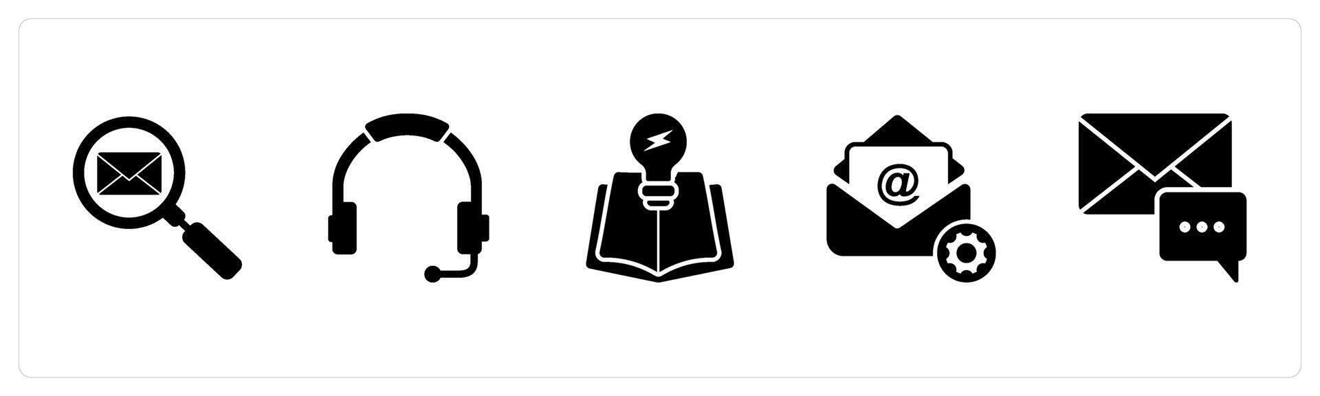 A set of 5 Business icons as search mail, headphone, education idea vector