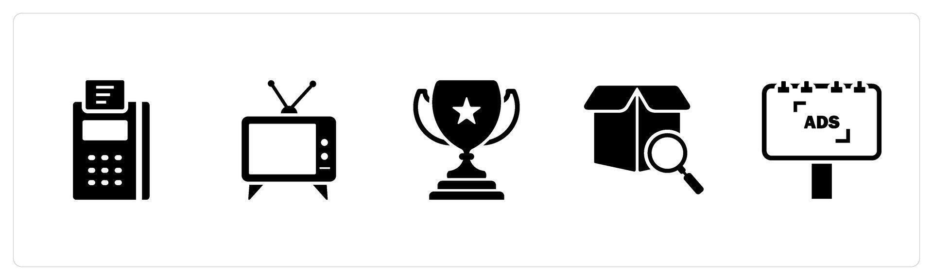 A set of 5 Business icons as card swipe machine, tv, trophy cup vector