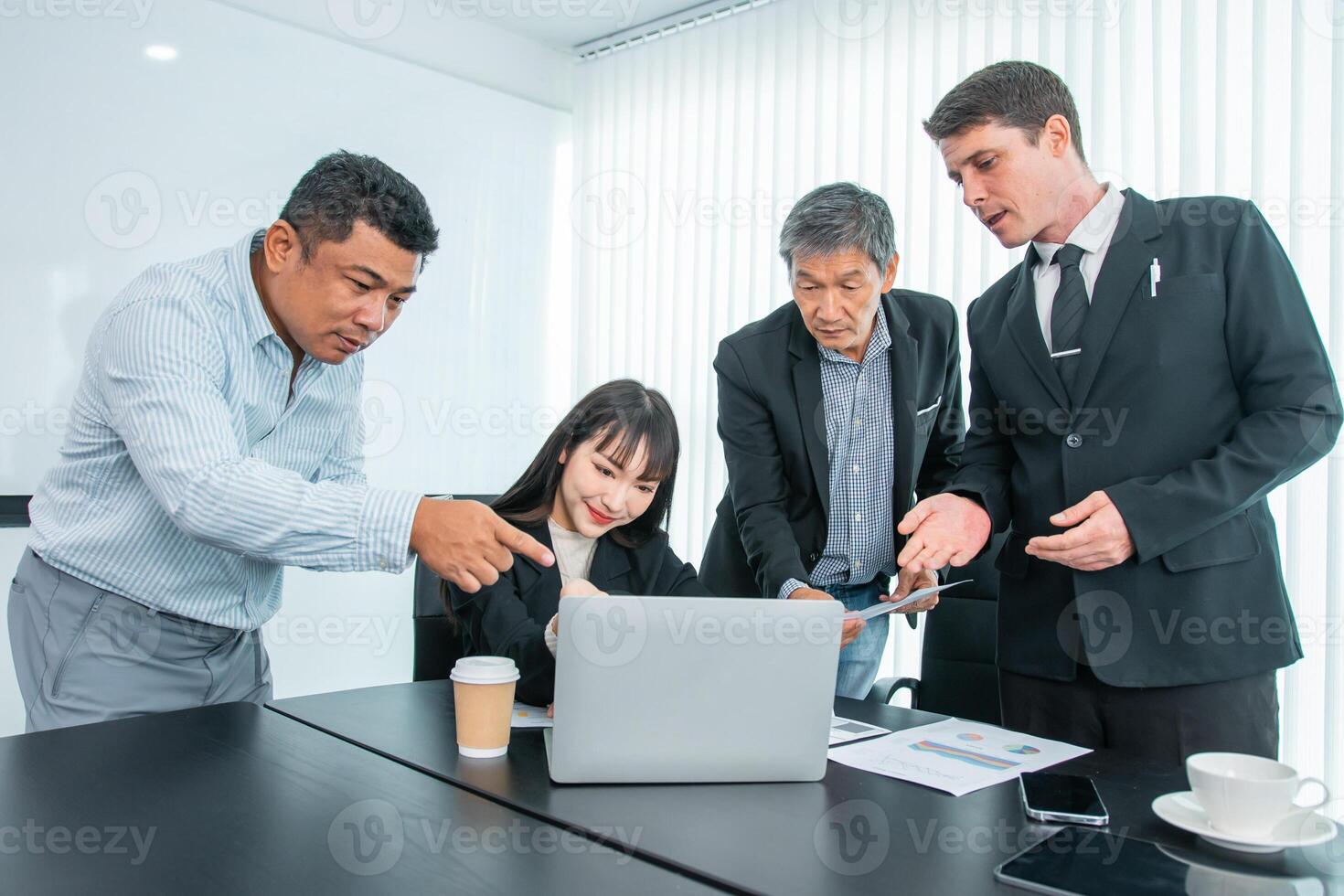 Business people team work while working in board room, design project, discussing ideas,discuss financial statistics together teamwork concept photo