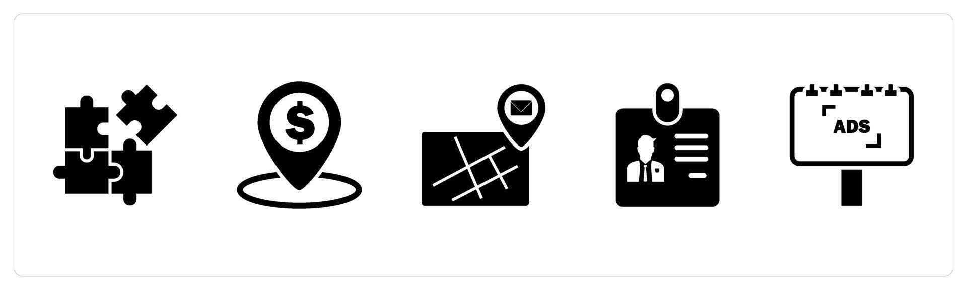 A set of 5 Business icons as puzzle, bank location, email location vector