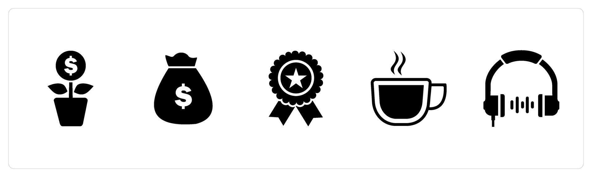 A set of 5 Mix icons as money plant, loan, star badge vector