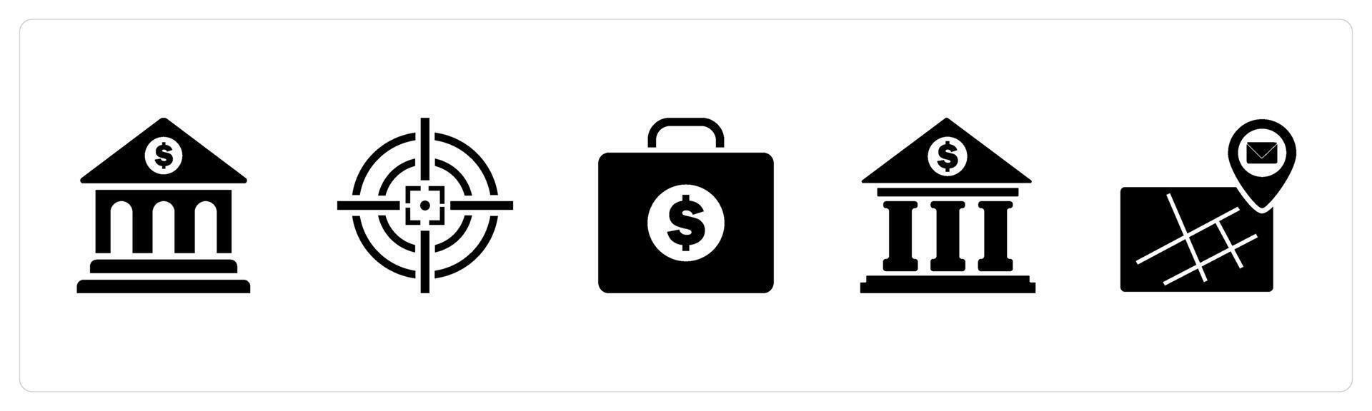 A set of 5 Business icons as financial institution, aim, money briefcase vector